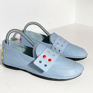 Camper perforated-strap leather loafers Light blue/multicolour 
Size 38